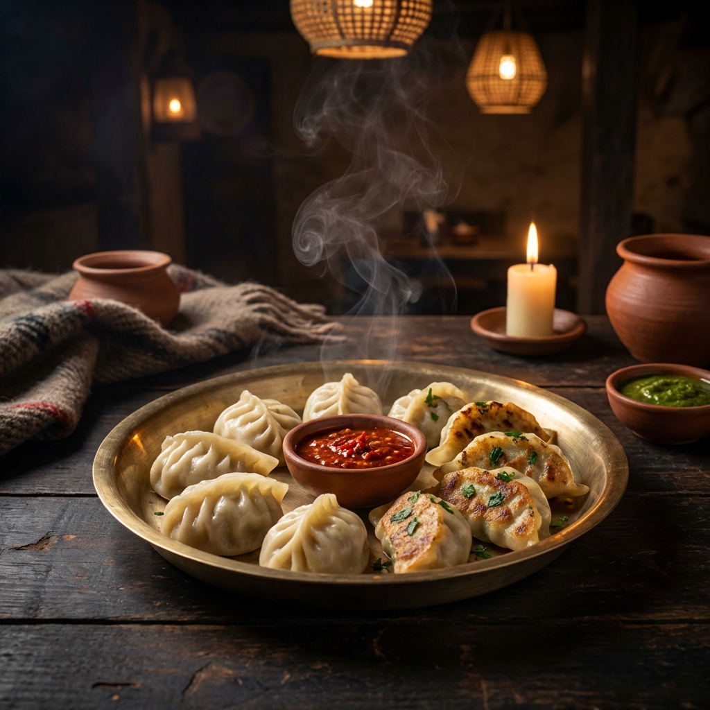 Platter of steaming momos